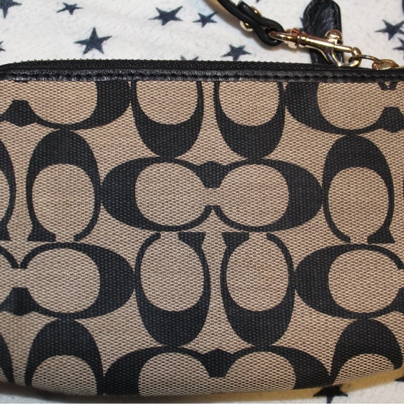 Coach Signature Black and Tan Wristlet - Picture 2 of 4